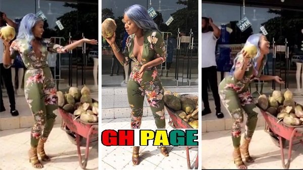 Damn!! Efia Odo shakes her heavy b00ty in front of a coconut seller [Watch Video]