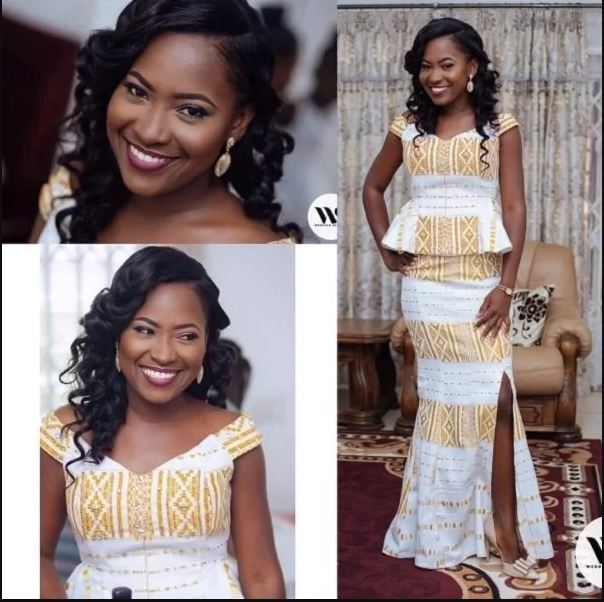 White dress with kente designs cheap