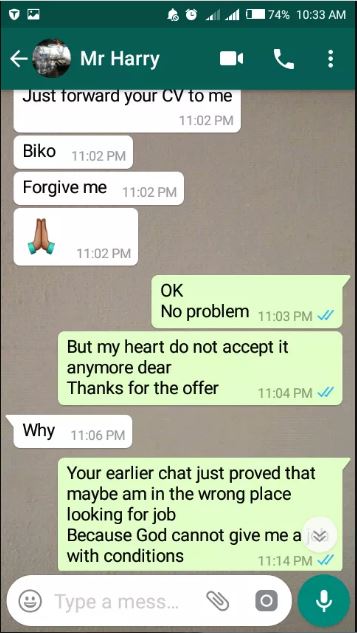 Lady Shares Chat With A Guy Who Asked For “$3x” In Exchange For A Job