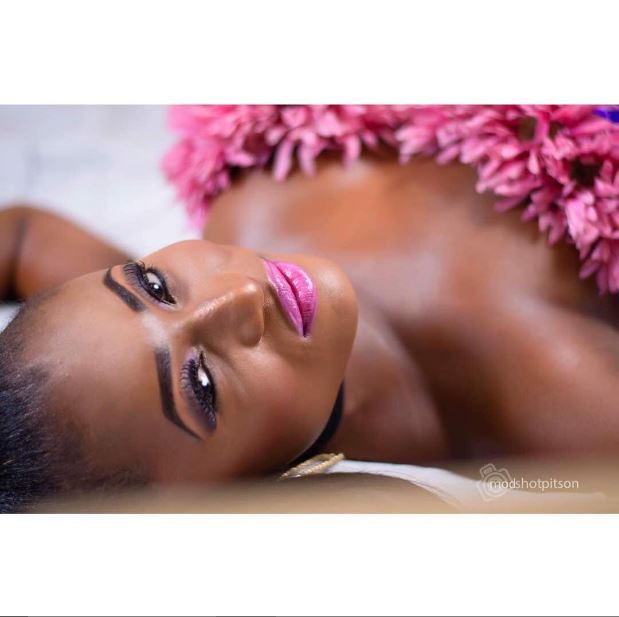 Christabel Ekeh Does It Again; This Time Dazzles In Flowerlike Pinkish And Purple Underwears