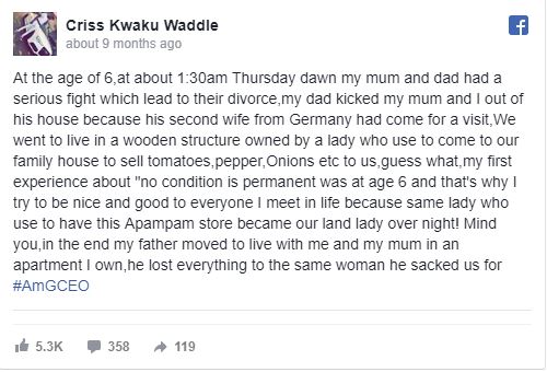 At Age 6, I And My Mum Was Sacked At Dawn By My Dad – Criss Waddle Shares Difficult Life Experience