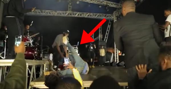 Video: Davido reacts after falling on stage in Rwanda
