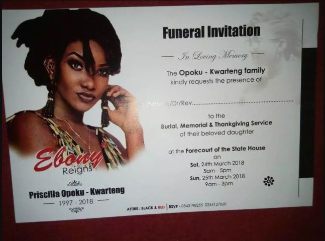 Ebony’s Funeral Invitation Finally Out