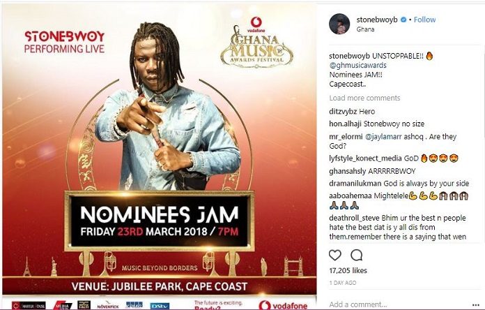 Nothing can stop me from performing at VGMA jam - Stonebwoy fires