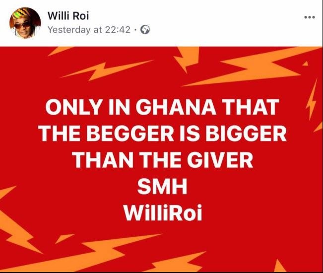 It Is Only In Ghana That The Beggar Is Bigger Than The Giver -Willi Roi Jabs Stonebwoy