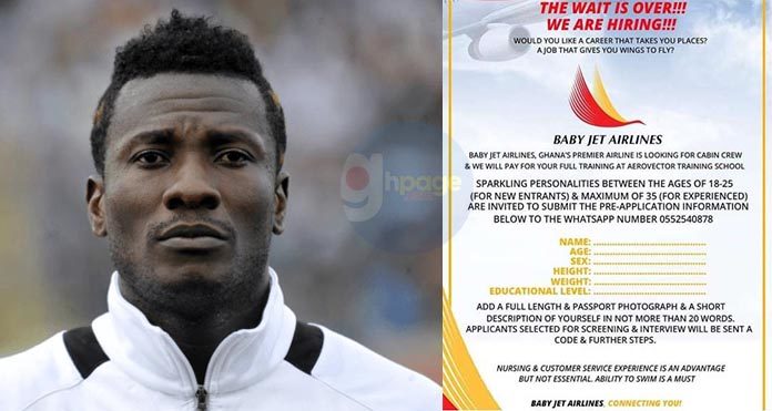 It's Official: Asamoah Gyan’s Baby Jet Airlines start recruiting; here’s how to get a job