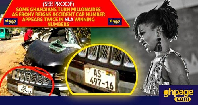 [Proof] Ghanaians turn millionaires as Ebony's accident car number appears twice in NLA winning numbers