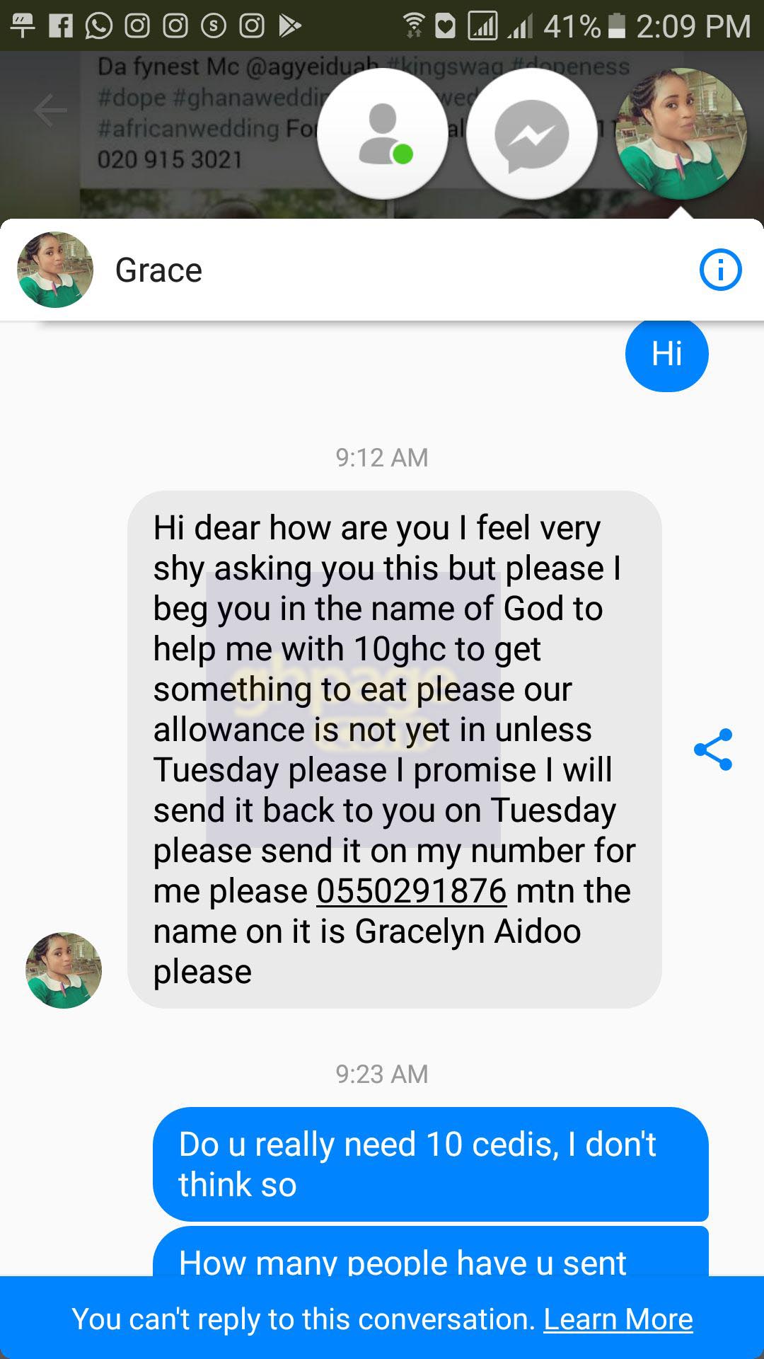 BUSTED! Social Media Users Shares Screenshots Of Chats They Had With A Facebook Nurse Disturbing Them For Just GHC 10