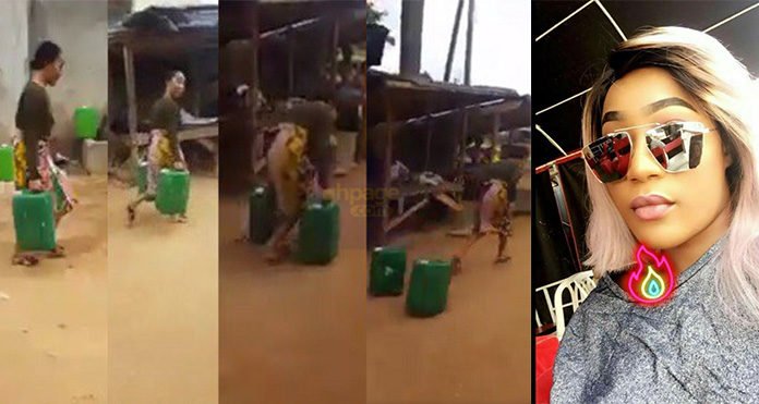 Video: Popular Nigerian Slay Queen Run Away After Being Spotted Carrying Gallons Of Water