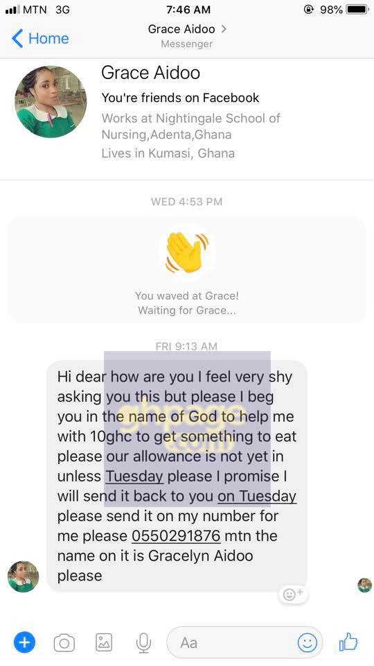 BUSTED! Social Media Users Shares Screenshots Of Chats They Had With A Facebook Nurse Disturbing Them For Just GHC 10