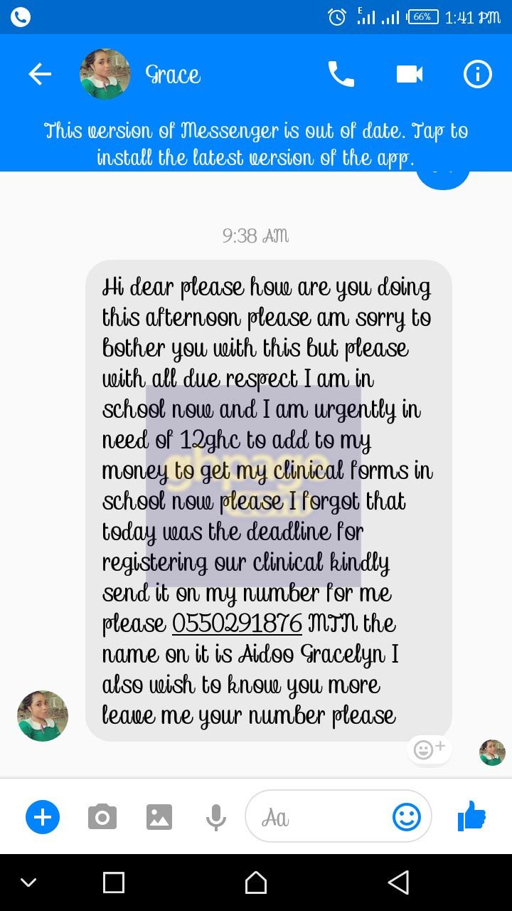 BUSTED! Social Media Users Shares Screenshots Of Chats They Had With A Facebook Nurse Disturbing Them For Just GHC 10
