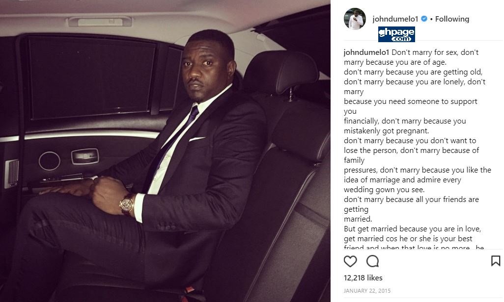 John Dumelo outlined the reasons why you should get married