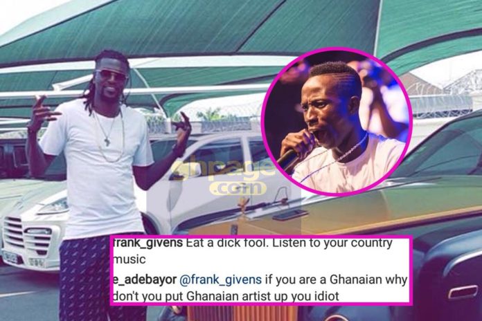Adebayor claps back at a Kuami Eugene fan who insulted him