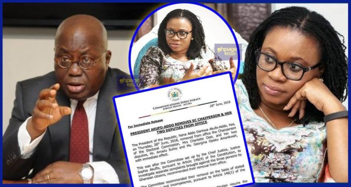 Just In: President Akufo-Addo fires EC chairperson Mrs. Charlotte Osei and her two Deputies