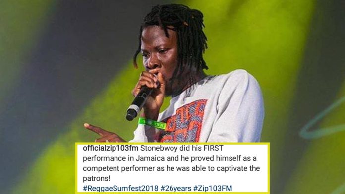 Stonebwoy applauded for his performance at Reggae Sumfest