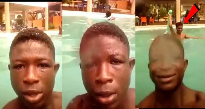 Abraham Attah and Strika chill out in a swimming pool