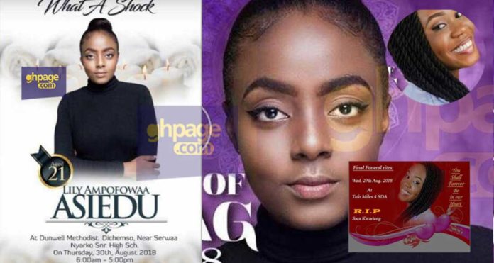 See the burial poster of the two university beauty queen contestants who drown during a photo shoot in Cape Coast