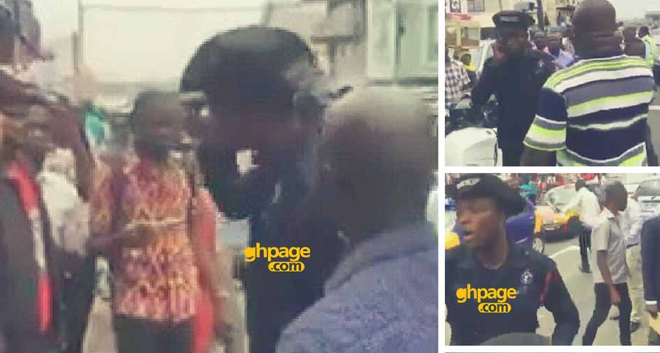 Ghanaian Citizens attempted to arrest a police officer who slapped a 'trotro' driver
