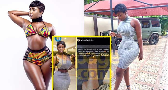 Gambian Ghana-based actress and model, Princess Shyngle — (the only princess with no intestines) have disclosed that 99.9% of the guys he dated couldn't do what her s£xy d*ldo has been doing for her.