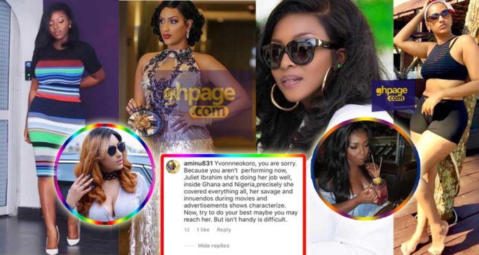 Yvonne Okoro goes 'mad' on a fan on IG for saying Juliet Ibrahim is better than her
