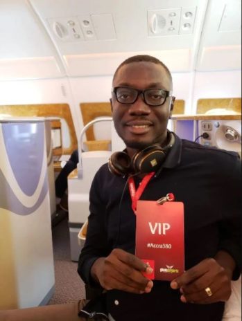 Captain Quainoo finally lands in Accra with World's biggest plane