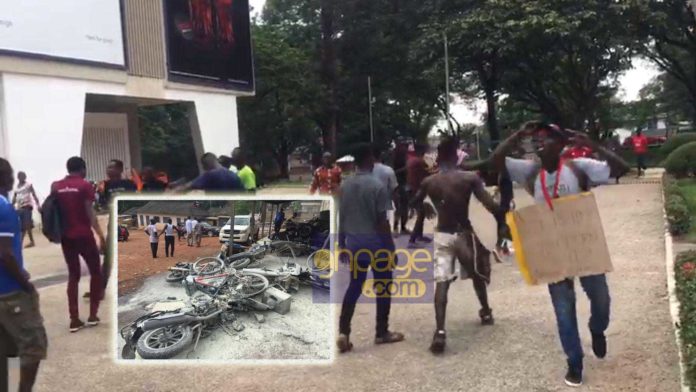 KNUST Demo turns bloody: Cars and motors burnt to ashes