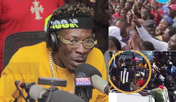 Massive crowd mob Shatta Wale after his interview on Joy FM