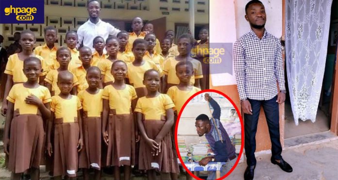 Teacher Kwadwo sews school uniforms for pupils with his monthly salary