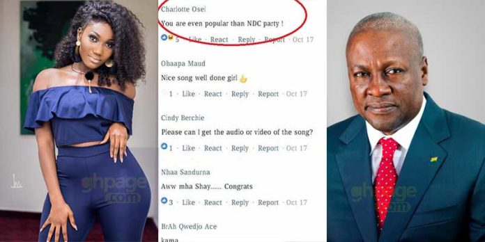Wendy Shay is popular than Mahama and NDC – Charlotte Osei declares