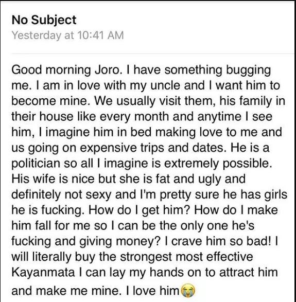 I’m so desperate to sleep with my rich uncle – girl opens up