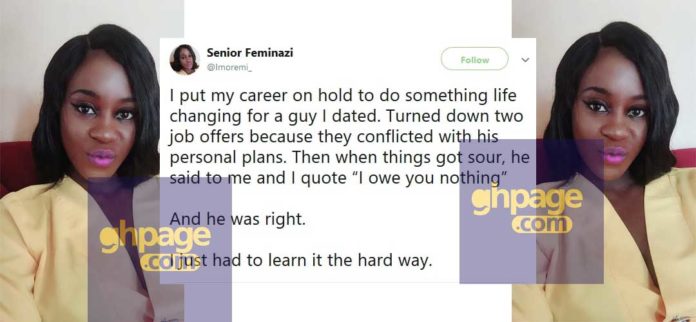 Lady turns down 2 job offers because of boyfriend plans