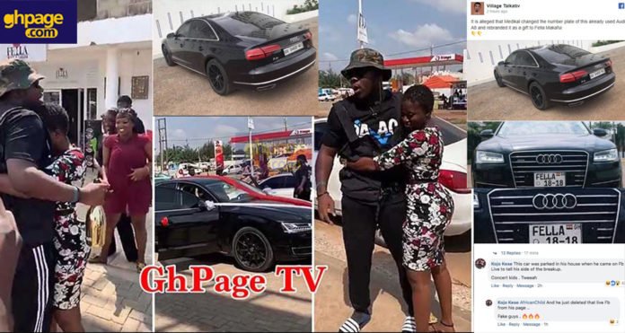 Medikal allegedly gave Fella Makafui an already used Audi A8 car by changing its number plate