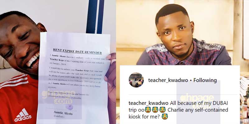 Comedian, Teacher Kwadwo expelled from his house after returning from Dubai