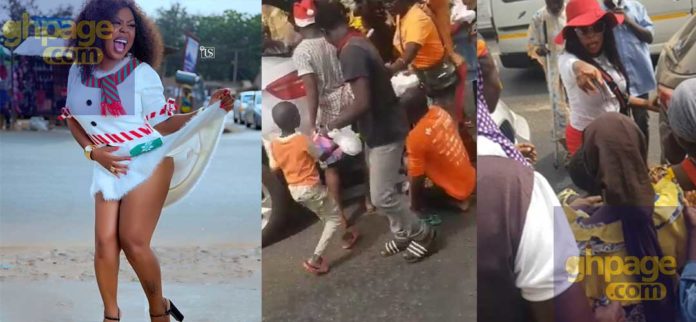 Afia Schwarzenegger distributes food and drinks for poor people on the street