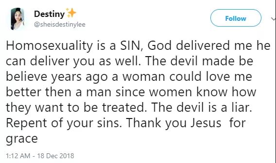 Homosexuality is a sin, God delivered me’ - Lesbian testifies after God saved her
