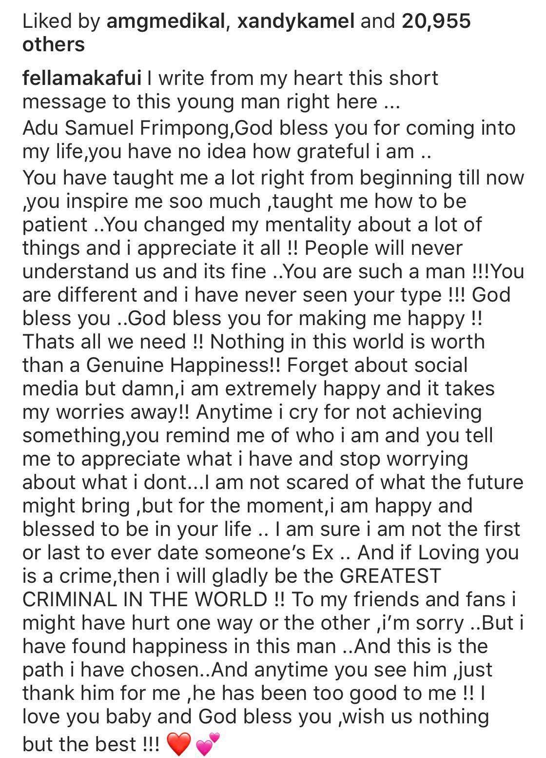 Fella Makafui writes love letter to Medikal