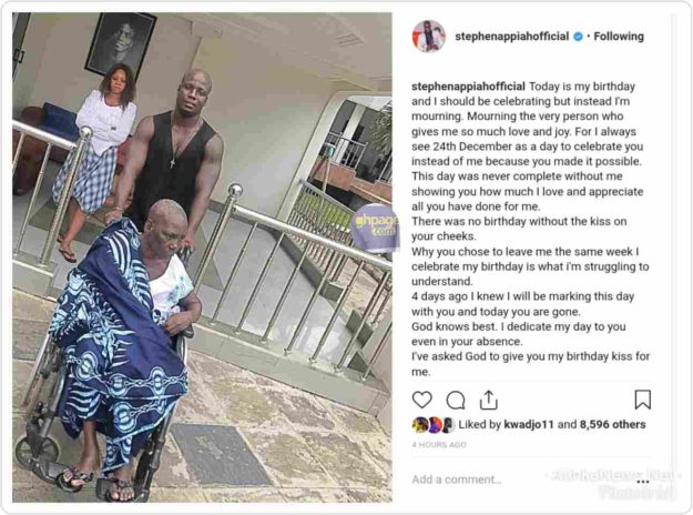 Stephen Appiah posing with his  mother who is in a  wheelchair
