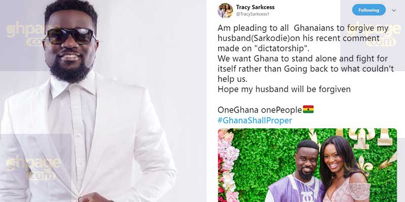 Tracy Sarkcess beg Ghanaians to forgive Sarkodie over his ‘dictatorship’ rant