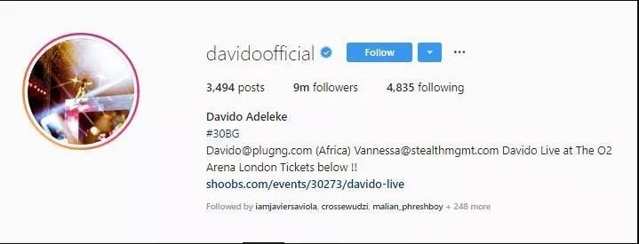 Davido sets another record as he hits 9million Instagram followers
