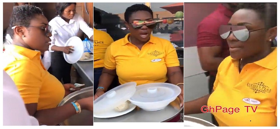 Emelia Brobbey spotted serving food at Luckie Lawson’s place