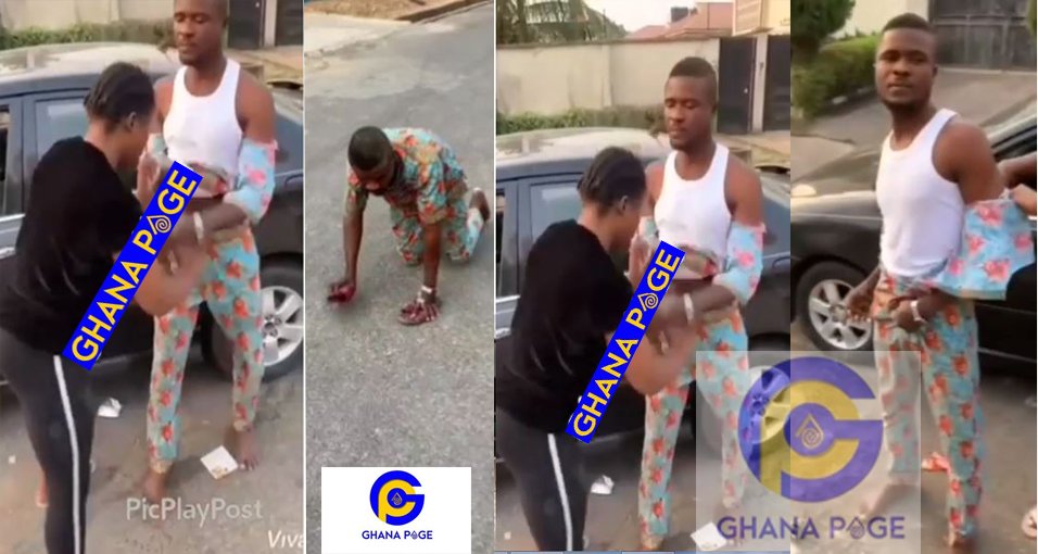 Lady beats and strips clothes of young taxi driver who stole her iPhone 8