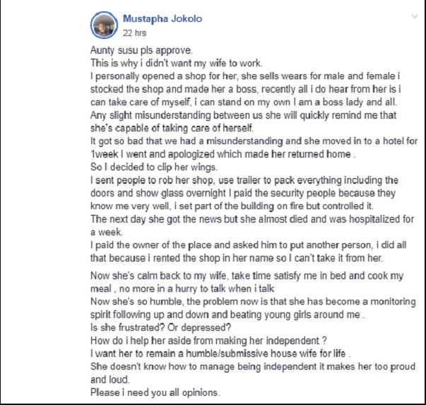Man reveals how he hired robbers to steal and burn his wife's shop to make her more respectful