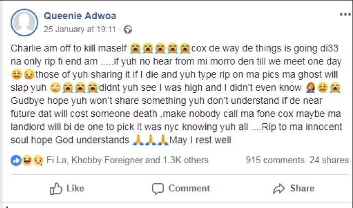 Slay queen who mistakenly showed off her V-jay jay threatens to kill herself