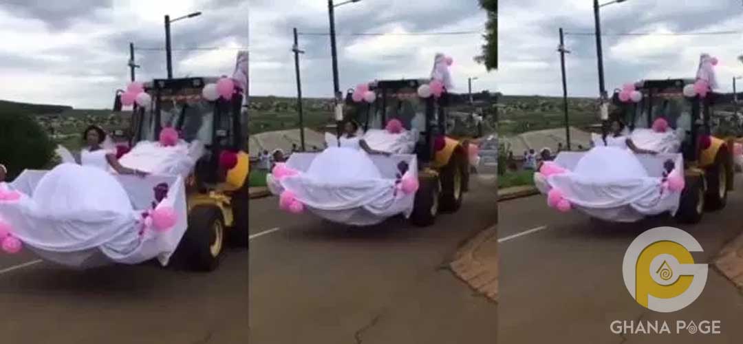 Couple uses construction car as their wedding car