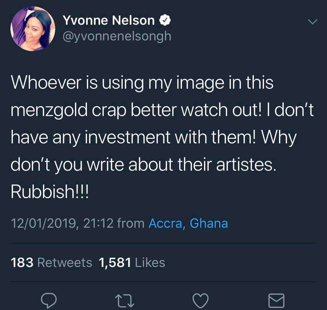 Yvonne Nelson speaks on Menzgold