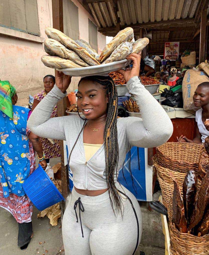 Zeebee selling dry fish at the Adabraka market in Accra