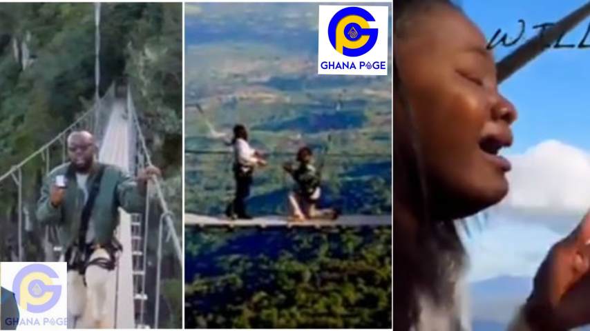 Lady bursts into tears as boyfriend proposes to her in the middle of a canopy walk bridge