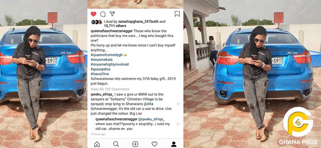 Afia Schwar attacks fan who revealed she had re-sprayed her old car