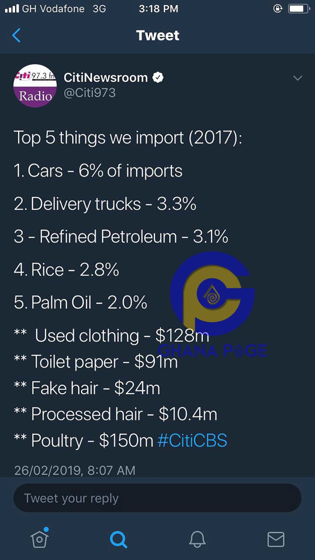 Top 5 goods which were imported into Ghana in 2017 and amount spent