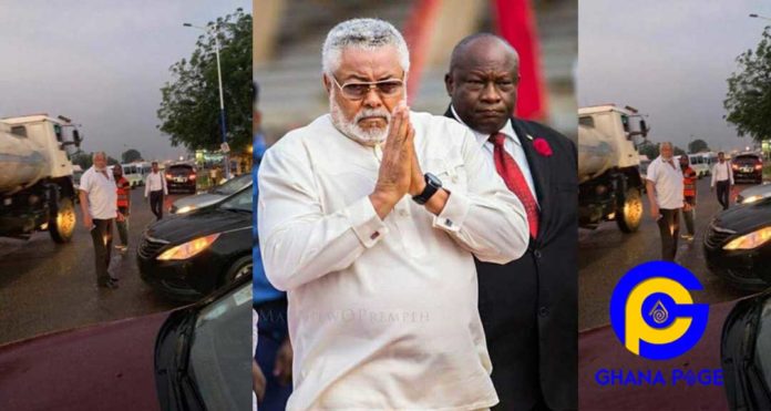 Photos of Jerry John Rawlings directing heavy traffic at Accra-Prampram road goes viral [SEE]